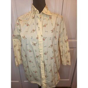 Vintage Cascade Blues Yellow Floral Button Up Shirt XL Cottagecore Feminine 90s